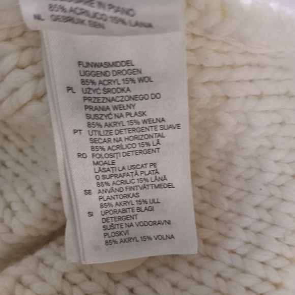 Divided Wool Blend Classic Cable Knit Fisherman White Cardigan Elbow Patches L - Picture 8 of 9